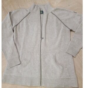 Aigle Full Zip Wool Sweater Mens XL Beige Mock Neck Raglan Cardigan